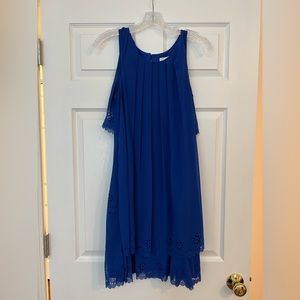 Navy blue scalloped tiered blue dress